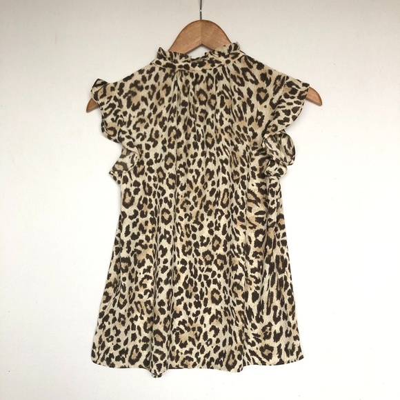 J. CREW Top XS Oversized Leopard Cheetah Keyhole Flutter Sleeve Animal Print - Picture 5 of 8